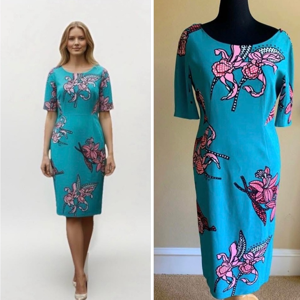 Maria Grazia Severi Green Floral Sheath pencil Midi Dress NWOT size 50 (14/16)